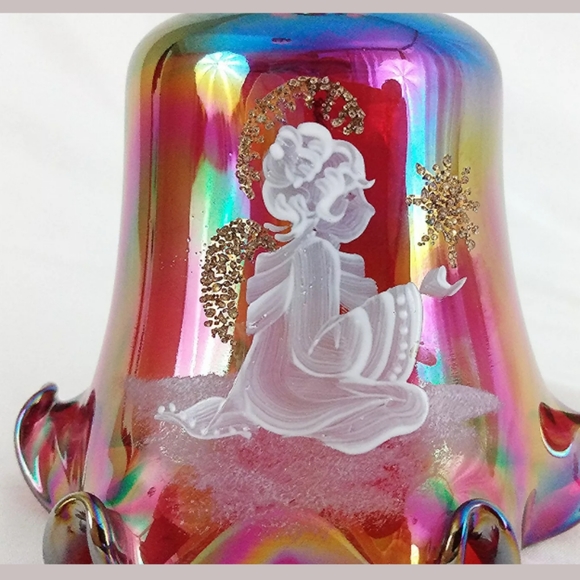 Fenton Red Carnival Glass Bell Hand Painted - Picture 7 of 8